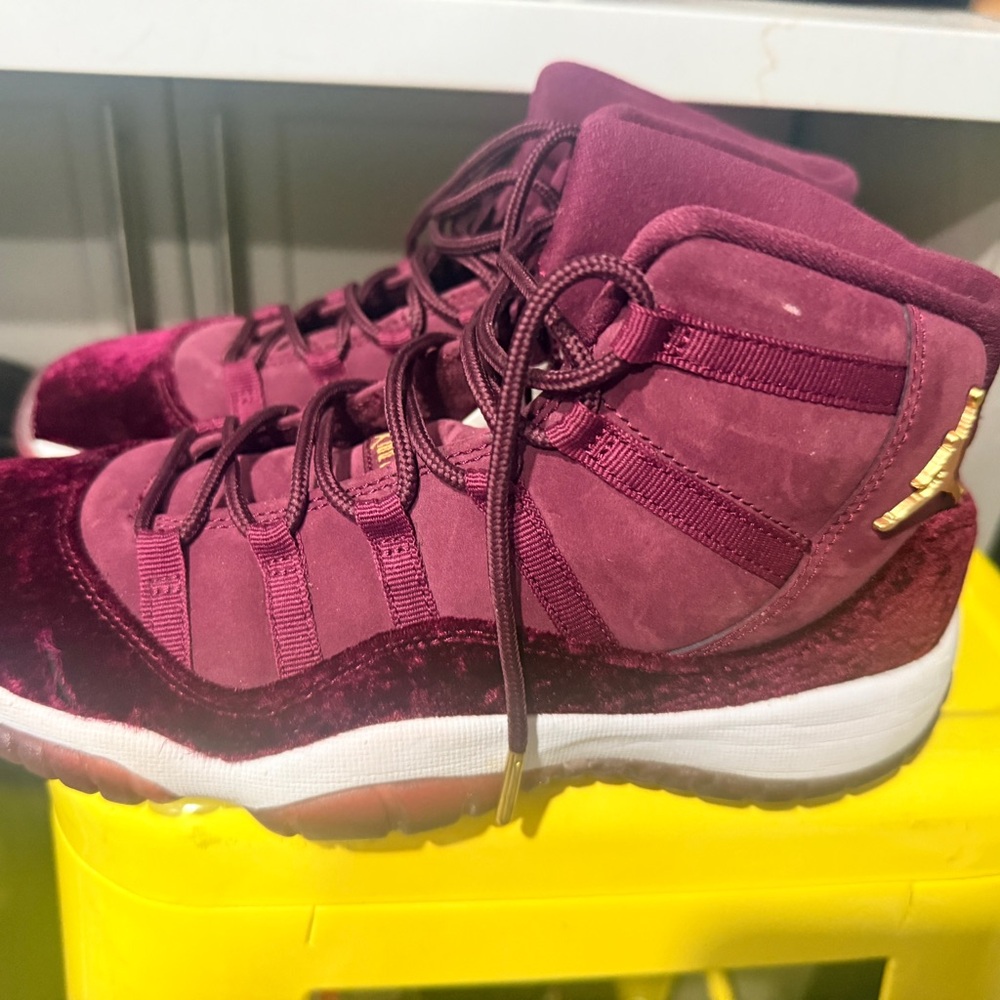 Jordan Burgundy Velvet High-Tops with Gold Accents